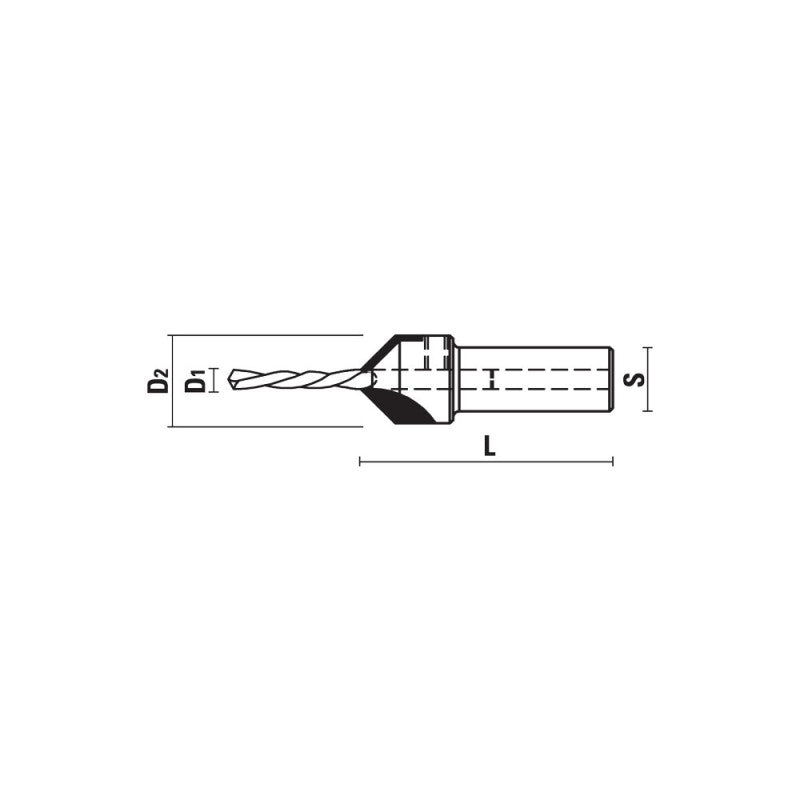 HM verzinkboren 45° Z=2 met schacht S=8
