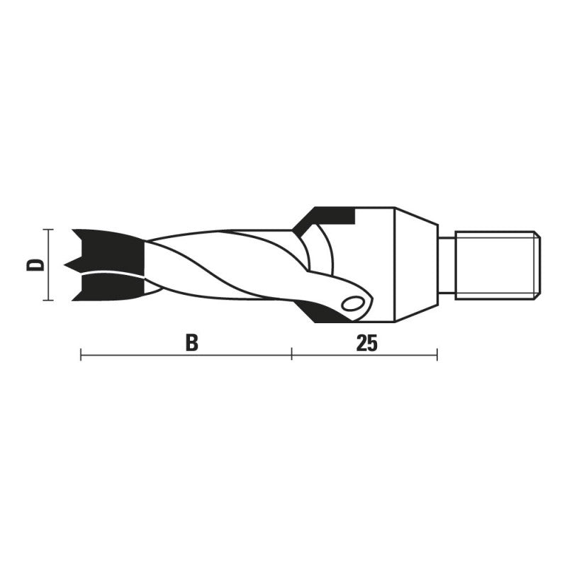HM drevelboren met verzinkboor schroefdraadschacht Z=2